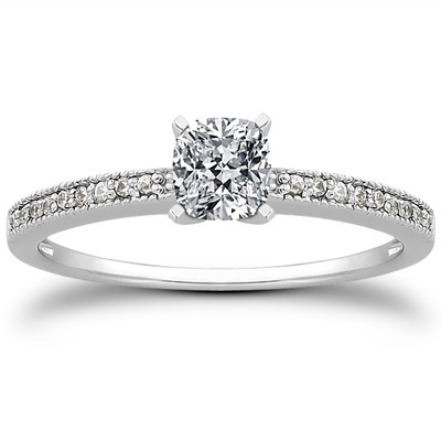 Pave Set Mill Grained Diamond Bridal Ring (0.09 t.c.w.) - view 22 of 28