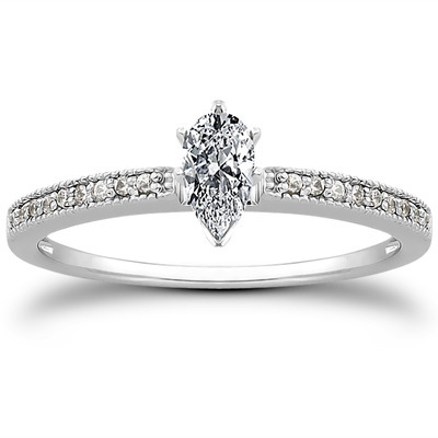 Pave Set Mill Grained Diamond Bridal Ring (0.09 t.c.w.) - view 17 of 28