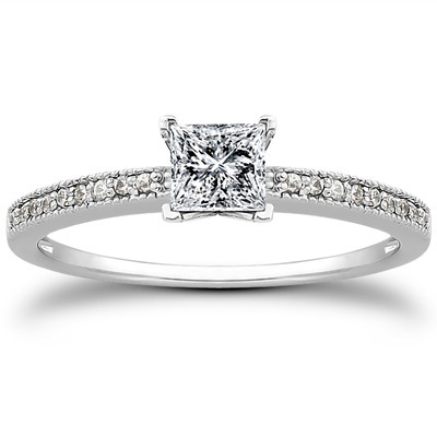 Pave Set Mill Grained Diamond Bridal Ring (0.09 t.c.w.) - view 16 of 28