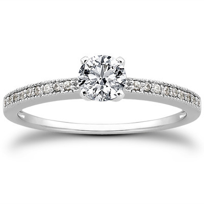 Pave Set Mill Grained Diamond Bridal Ring (0.09 t.c.w.) - view 14 of 28