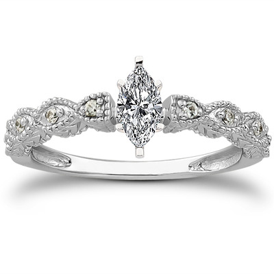 Diamond Accented Prong Set Antique Bridal Ring (0.08 t.c.w.) - view 19