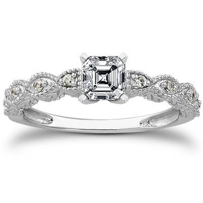 Diamond Accented Prong Set Antique Bridal Ring (0.08 t.c.w.) - view 13