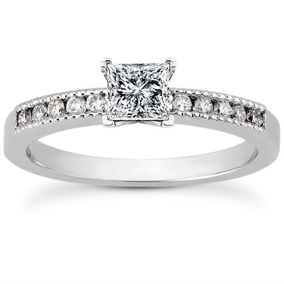 Mill Grained Channel Set Diamond Bridal Ring (0.15 t.c.w.) - view 16