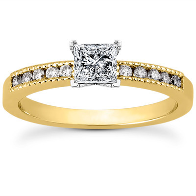 Mill Grained Channel Set Diamond Bridal Ring (0.15 t.c.w.) - view 5 of 28