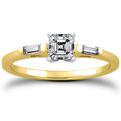 Three Stone Baguette Diamond Engagement Ring (0.12 t.c.w.) - view 2