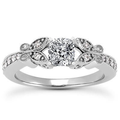 Pave Set Mill Grained Edge Engagement  Ring (0.16 ct. t.w.) - view 25