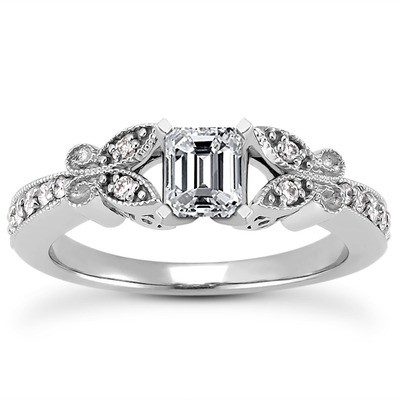 Pave Set Mill Grained Edge Engagement  Ring (0.16 ct. t.w.) - view 24