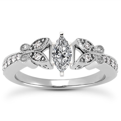 Pave Set Mill Grained Edge Engagement  Ring (0.16 ct. t.w.) - view 22