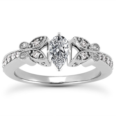 Pave Set Mill Grained Edge Engagement  Ring (0.16 ct. t.w.) - view 20