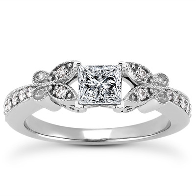 Pave Set Mill Grained Edge Engagement  Ring (0.16 ct. t.w.) - view 19