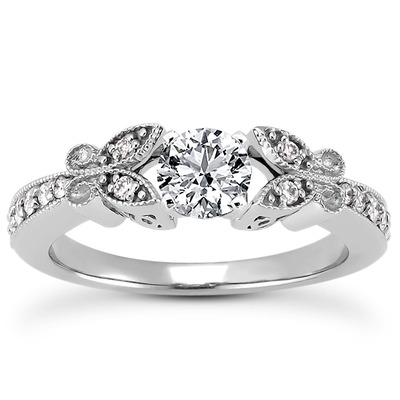 Pave Set Mill Grained Edge Engagement  Ring (0.16 ct. t.w.) - view 1