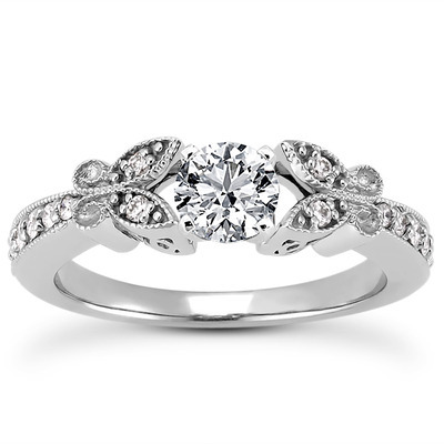 Pave Set Mill Grained Edge Engagement  Ring (0.16 ct. t.w.) - view 1 of 31