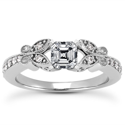 Pave Set Mill Grained Edge Engagement  Ring (0.16 ct. t.w.) - view 16