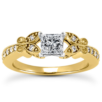 Pave Set Mill Grained Edge Engagement  Ring (0.16 ct. t.w.) - view 8