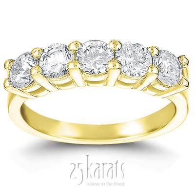 5 Stone Classic Basket shared Prong Diamond Anniversary Ring (1.25 ct. tw.) - view 2