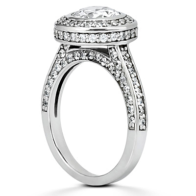 Halo Style Pave Set Bezel Center Diamond Engagement Ring (0.98 ct. tw.) - view 2