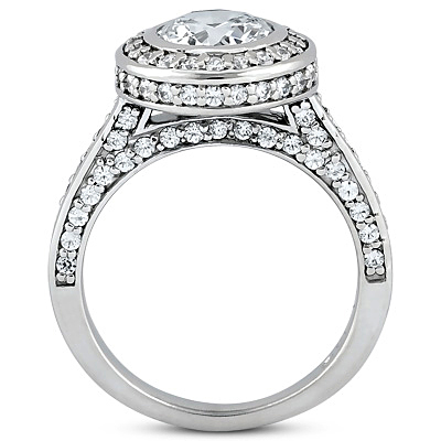 Halo Style Pave Set Bezel Center Diamond Engagement Ring (0.98 ct. tw.) - view 3