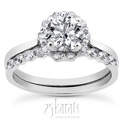 Halo Style Plain Shank Diamond Engagement Ring (0.20 ct. tw. ) - view 3