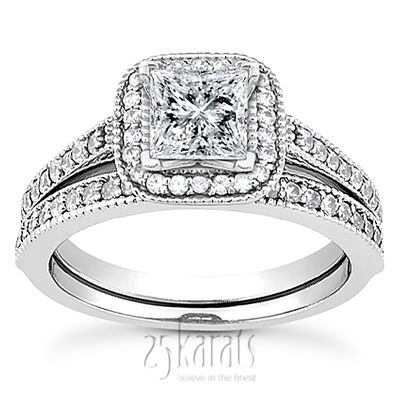 Halo Style Square Center Shared Prong Diamond Engagement Ring(0.32 ct. t.w.) - view 3