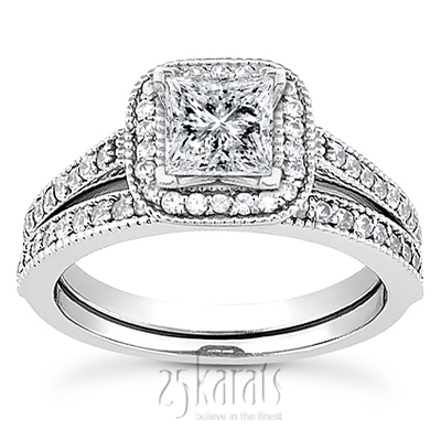 Halo Style Square Center Shared Prong Diamond Engagement Ring(0.32 ct. t.w.) - view 3 of 6