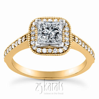 Halo Style Square Center Shared Prong Diamond Engagement Ring(0.32 ct. t.w.) - view 4 of 6