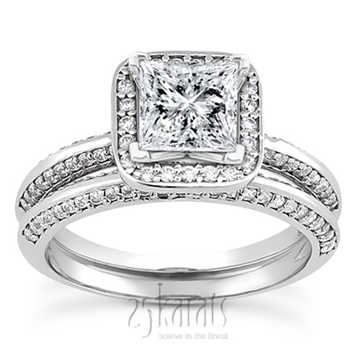 Knife Edge Square Center Halo Diamond Engagement Ring (0.36 ct. tw.) - view 3