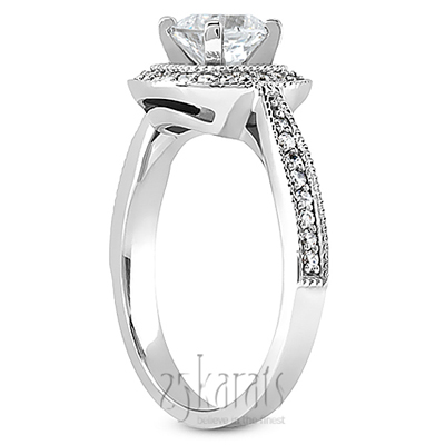 Mill Grained Edge Halo Style Cushion Diamond Engagement Ring (0.29 ct. tw.) - view 2