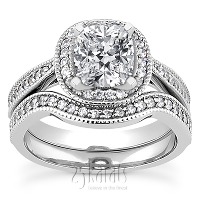 Mill Grained Edge Halo Style Cushion Diamond Engagement Ring (0.29 ct. tw.) - view 3