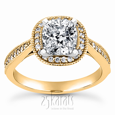 Mill Grained Edge Halo Style Cushion Diamond Engagement Ring (0.29 ct. tw.) - view 4