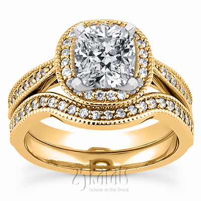 Mill Grained Edge Halo Style Cushion Diamond Engagement Ring (0.29 ct. tw.) - view 6