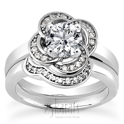 Floral Halo Bead Set Diamond Engagement Ring (0.12 ct. tw.) - view 3