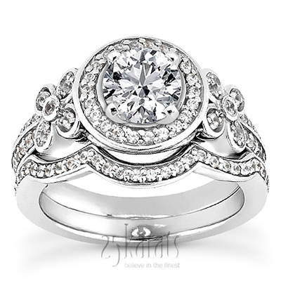 Halo Diamond Engagement Ring With Floral Design ( 0.35 ct. tw.) - view 3