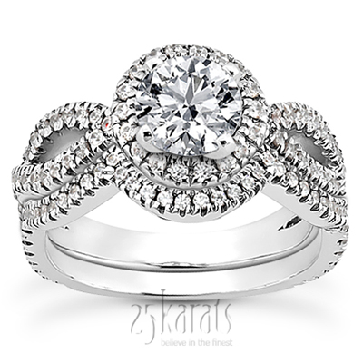 Bow Shank Halo Style Diamond Engagement Ring (0.45 ct. t.w.) - view 3