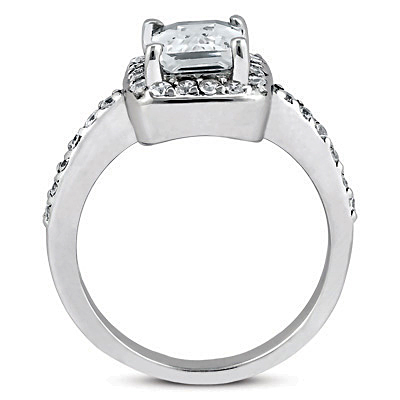 Halo Style bead Set Emerald Cut Center  Diamond Engagement Ring ( 0.35 ct. tw.) - view 1