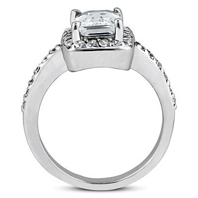 Halo Style bead Set Emerald Cut Center  Diamond Engagement Ring ( 0.35 ct. tw.) - view 1 of 3