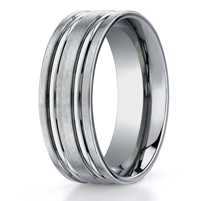 Titanium 8mm Comfort-Fit Satin-Finished Concaved Cuts Design Ring - view 1 of 2