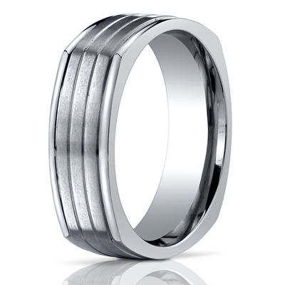 Titanium 7mm Comfort-Fit Satin-Finished Four-Sided Design Ring - view 1 of 2