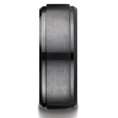 Black Titamium 9mm Comfort-Fit Satin-Finished Stair-Step Edge Design Ring - view 2