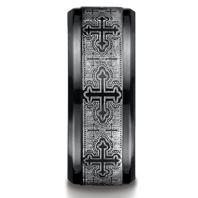 Black Titanium 9mm Comfort-Fit Cathedral Cross Design Ring - view 2