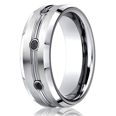 Cobaltchrome™ 7.5mm Comfort-Fit  3-Stone Black Diamond Design Ring (.20ct) - view 1 of 2