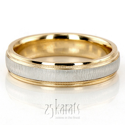 Two-Color Brush Finish Milgrain Wedding Ring - TT211 - 14K Gold