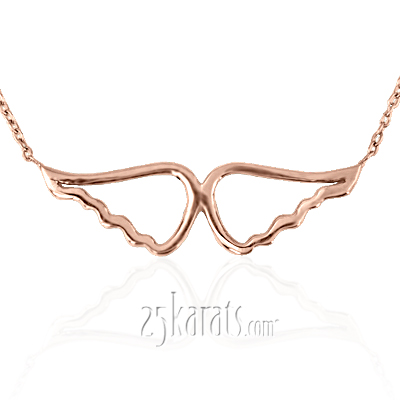 14K Rose Gold Solid Angel Wings Pendant