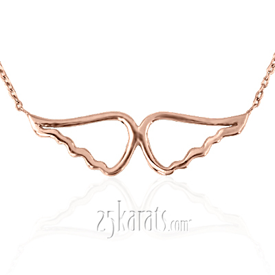 14K Rose Gold Solid Angel Wings Pendant - view 1 of 4