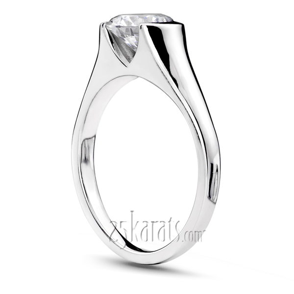 Half Bezel Contemporary Solitaire Engagement Ring  - view 2