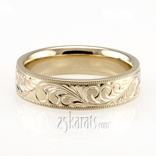 Milgrain Edge Fancy Carved Wedding Ring  - view 4