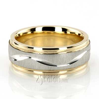 Wave Design Milgrain Wedding Band 