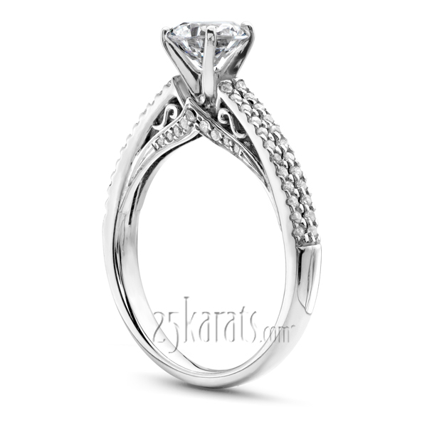 Pave Set Low Cathedral Diamond Engagement Ring (1/3 ct. t.w.) - view 2