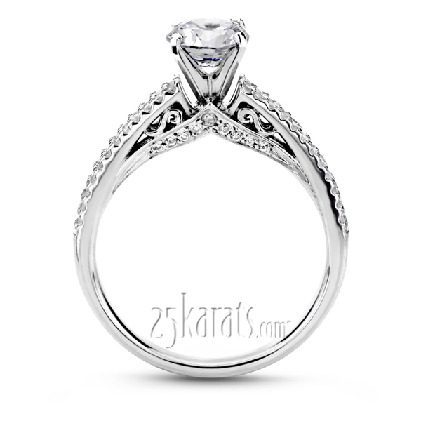 Pave Set Low Cathedral Diamond Engagement Ring (1/3 ct. t.w.) - view 3