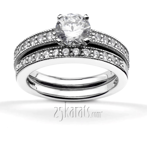 Bead Set Mill Grained Edge Diamond Engagement Ring (0.28ct. tw.) - view 4