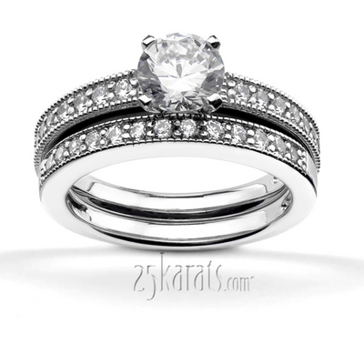 Bead Set Mill Grained Edge Diamond Engagement Ring (0.28ct. tw.) - view 4 of 5